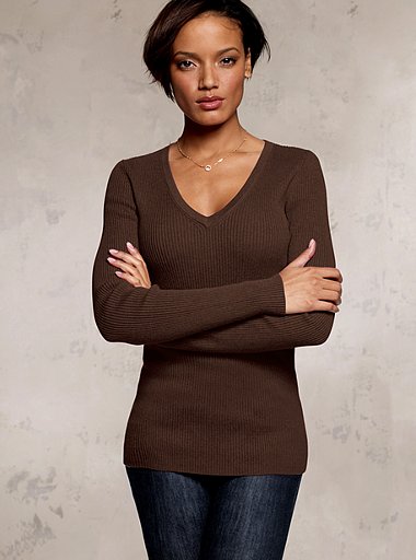 2022-01-27-0001_5 Victorias Secret Moda International Yivli Pamuk V Yaka Kazak (Kahve, XS)