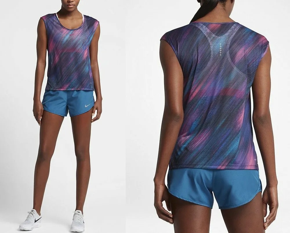 Nike Kadın Breathe Cool Hafif Grafik Koşu Yelek Tank Top Tişört AA4411-540 (Renk Bordo / Beden S)