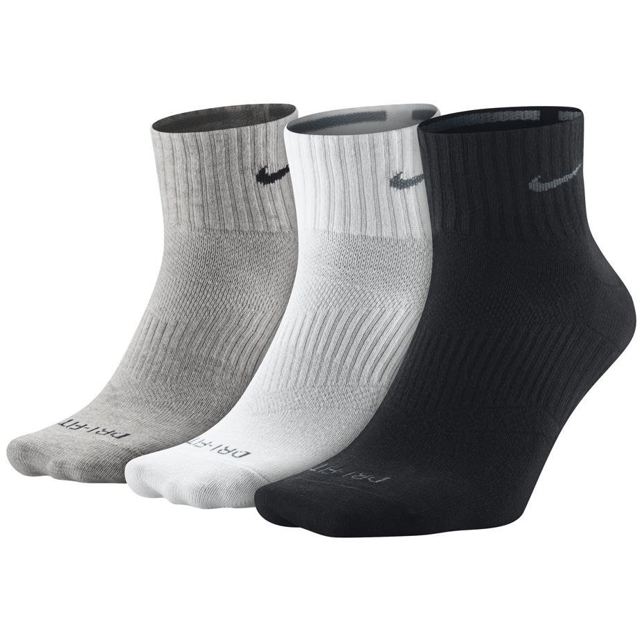 Nike Unisex Dri-FIT Hafif İnce Yastıksız Çeyrek Boy 3 Çift Spor Çorap SX4847-901 (Renk 3 Renk / Beden S, 34-38)